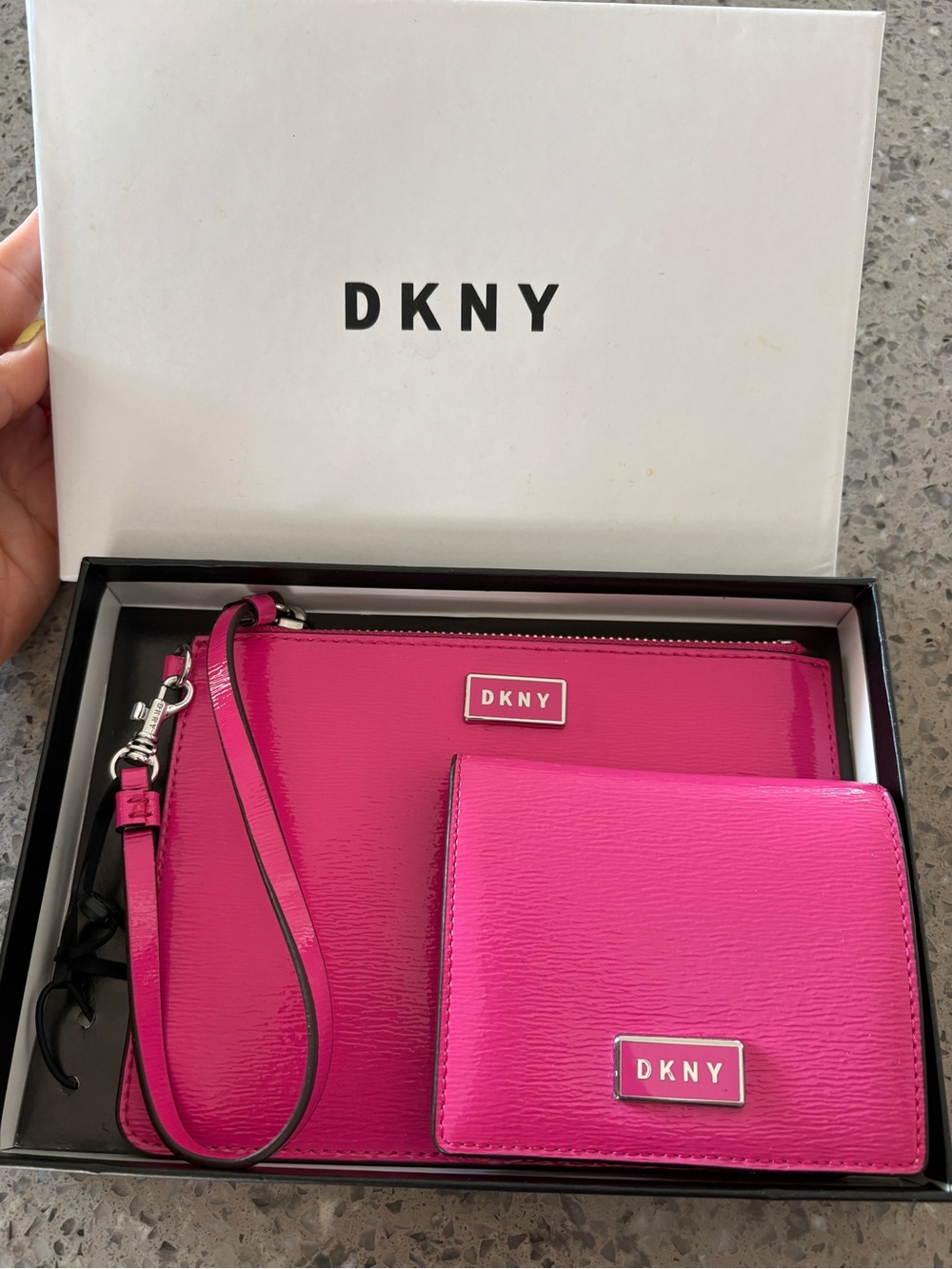 DKNY Bright Pink Wristlet and Card Wallet Set